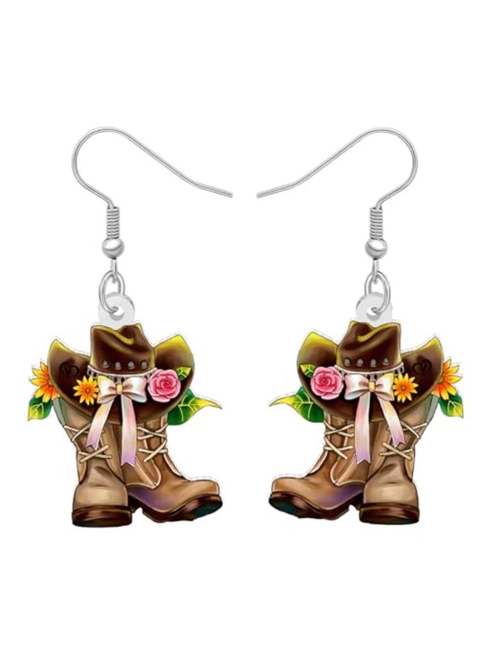 Cowgirl Hat Boots Western Dangle Earrings